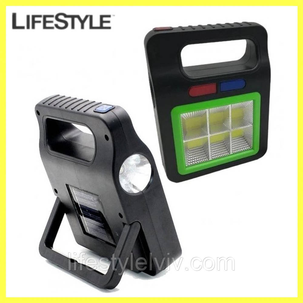 Ліхтар акумуляторний переносний USB із сонячною панеллю, YX-605COB-6 / Світлодіодний LED прожектор, фото 1