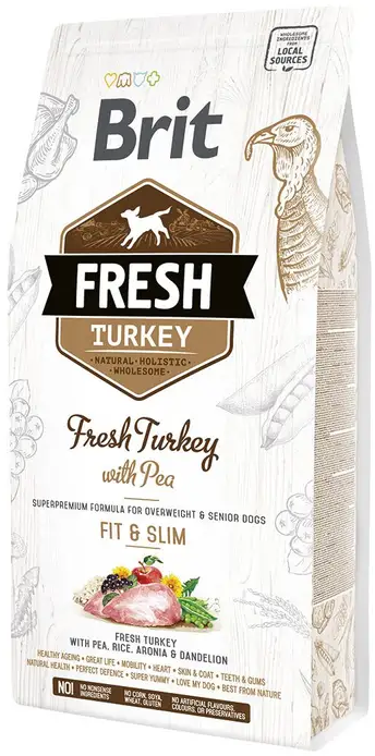 Сухий корм для дорослих собак з індичкою для контролю ваги Brit Fresh Turkey/Pea Light Fit & Slim Adult 2,5 кг