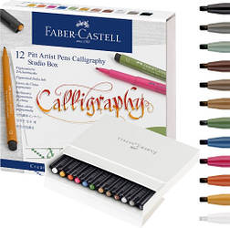 Набір капілярних ручок для каліграфії Faber-Castell Pitt Calligraphy Studio Box, 12 кольорів, 167512