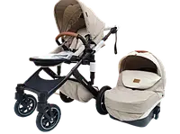 Детская коляска для новорожденных до 3 лет 2в1 LuxMom облегченная люлька для детей до 20 кг Бежевый