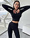Спортивний жіночий кроп-топ з довгим рукавом L, Чорний, фото 6