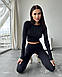 Спортивний жіночий кроп-топ з довгим рукавом L, Чорний, фото 7
