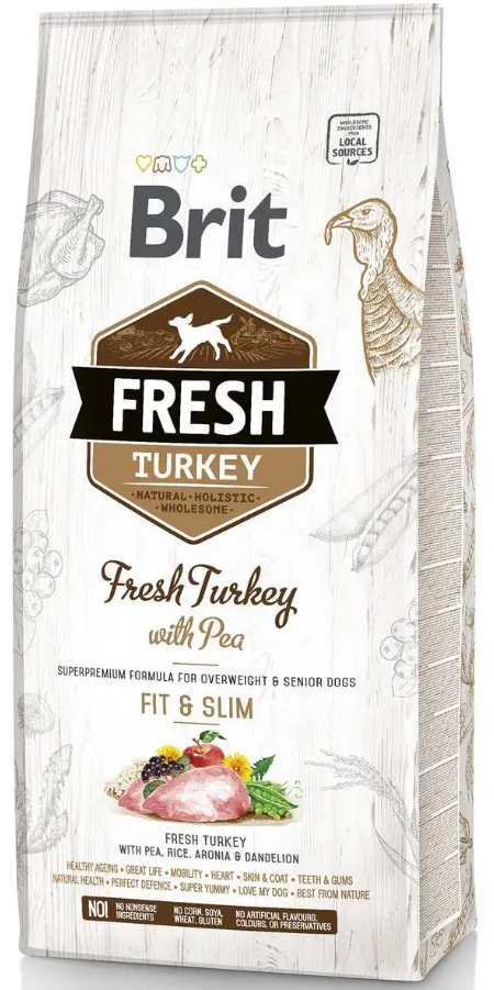 Сухий корм для дорослих собак з індичкою для контролю ваги Brit Fresh Turkey/Pea Light Fit & Slim Adult 12 кг