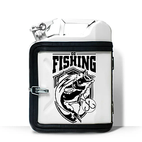 Каністра-бар на 10 л. найкращий подарунок любителю риболовлі з принтом "Go Fishing" Білий