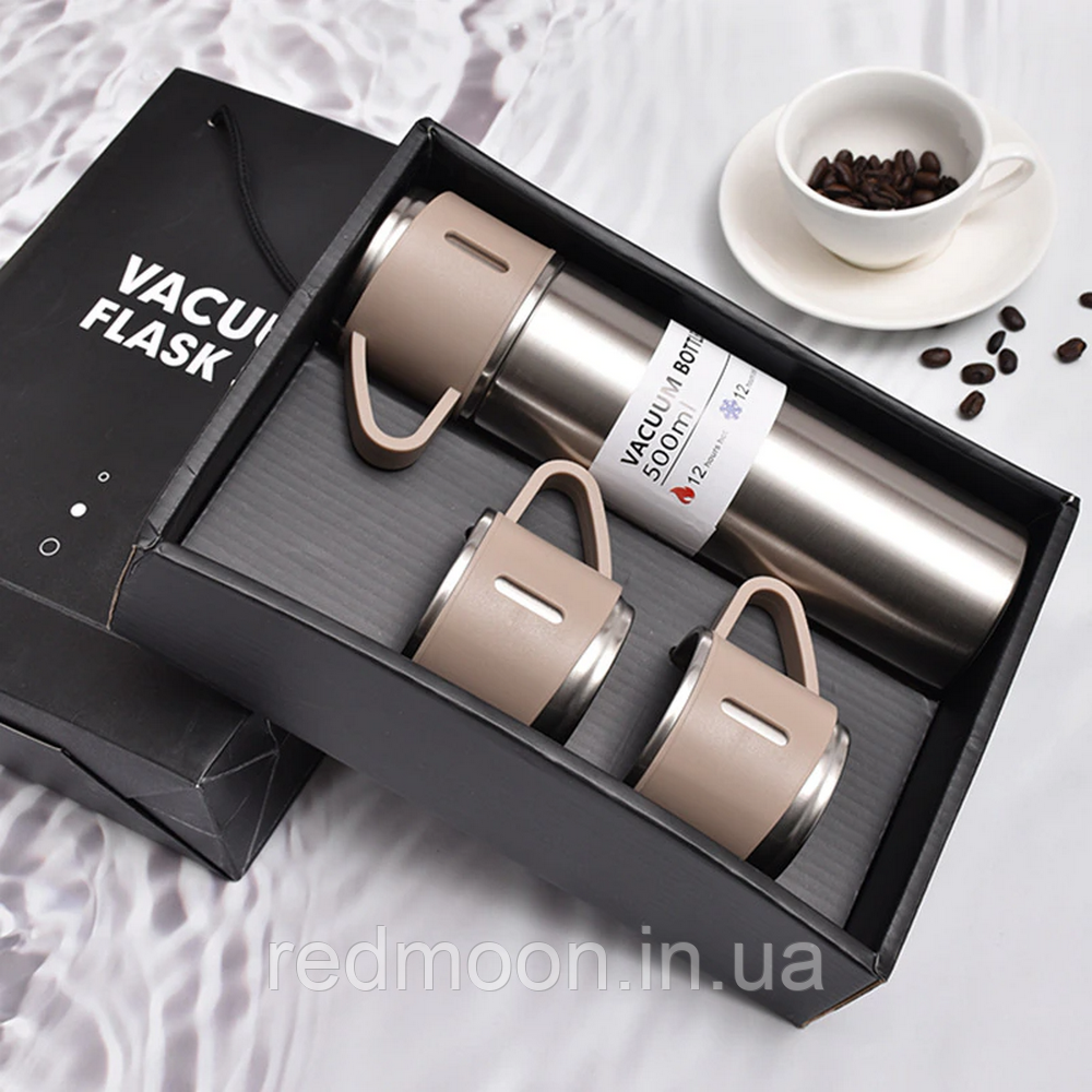 Набір термос 500 мл + 3 чашки Vacuum Flask Set, Сірий / Подарунковий набір для гарячих напоїв, фото 1