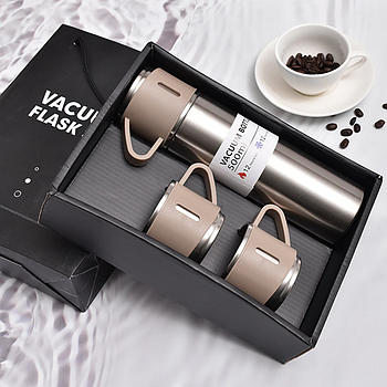 Набір термос 500 мл + 3 чашки Vacuum Flask Set, Сірий / Подарунковий набір для гарячих напоїв