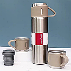 Набір термос 500 мл + 3 чашки Vacuum Flask Set, Сірий / Подарунковий набір для гарячих напоїв, фото 4