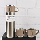 Набір термос 500 мл + 3 чашки Vacuum Flask Set, Сірий / Подарунковий набір для гарячих напоїв, фото 3