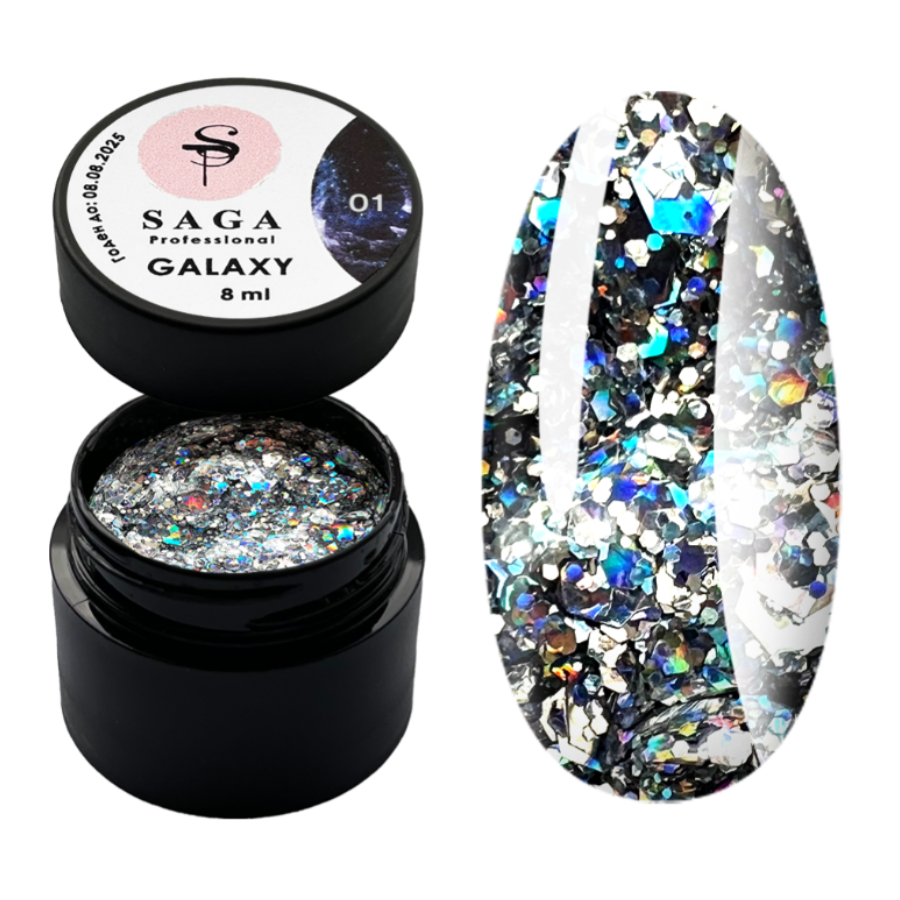 Гель Galaxy Glitter від Saga Professional 01, 8 мл
