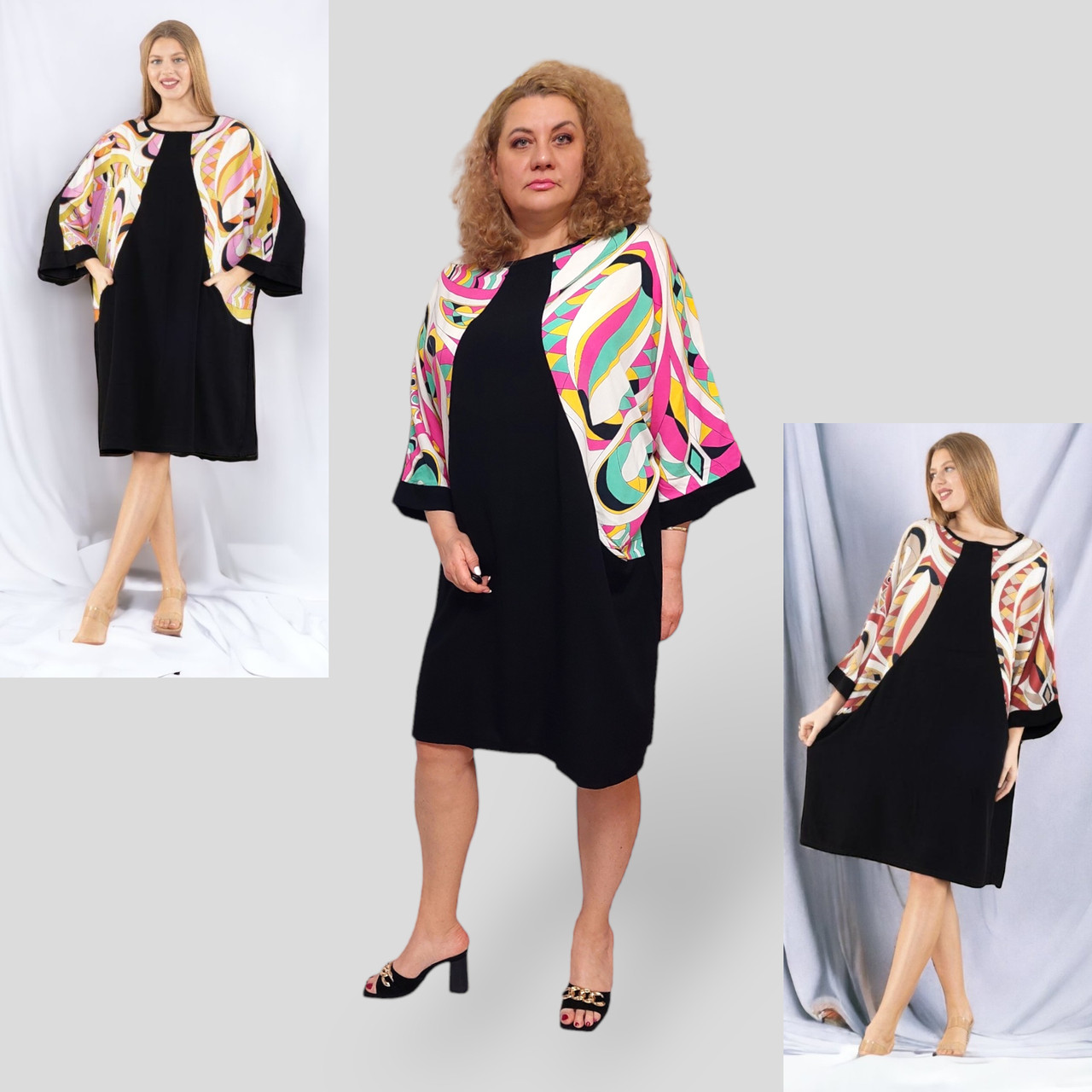Літнє коротке штапельне плаття-туника Туреччина, великі розміри 58-70 Merve Moda 519 3 кольори