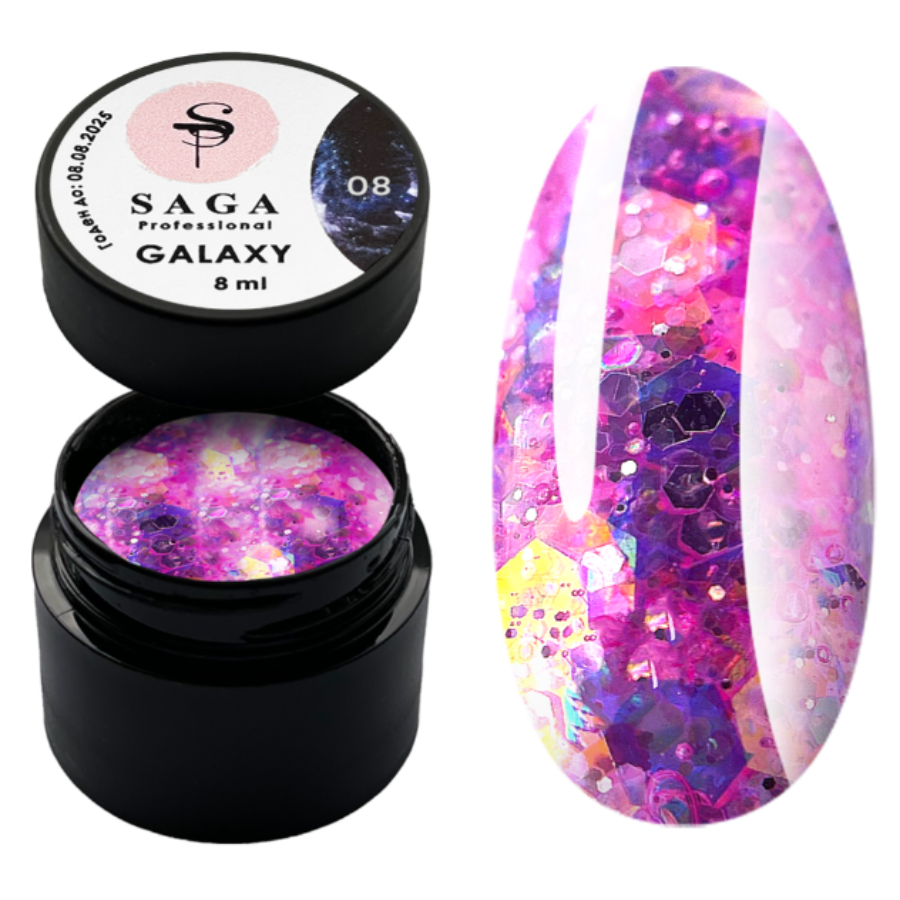 Гель Galaxy Glitter от Saga Professional 08, 8 мл