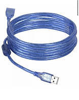 Подовжувач 10 метрів USB 2.0 мама AM — AF 10 m напівпрозорий синій