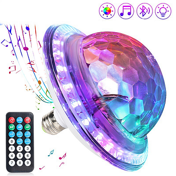 Диско лампа в патрон E27, з USB, Bluetooth та динаміками, RD-7202 + Пульт / Світлодіодна RGB лампа дискошар