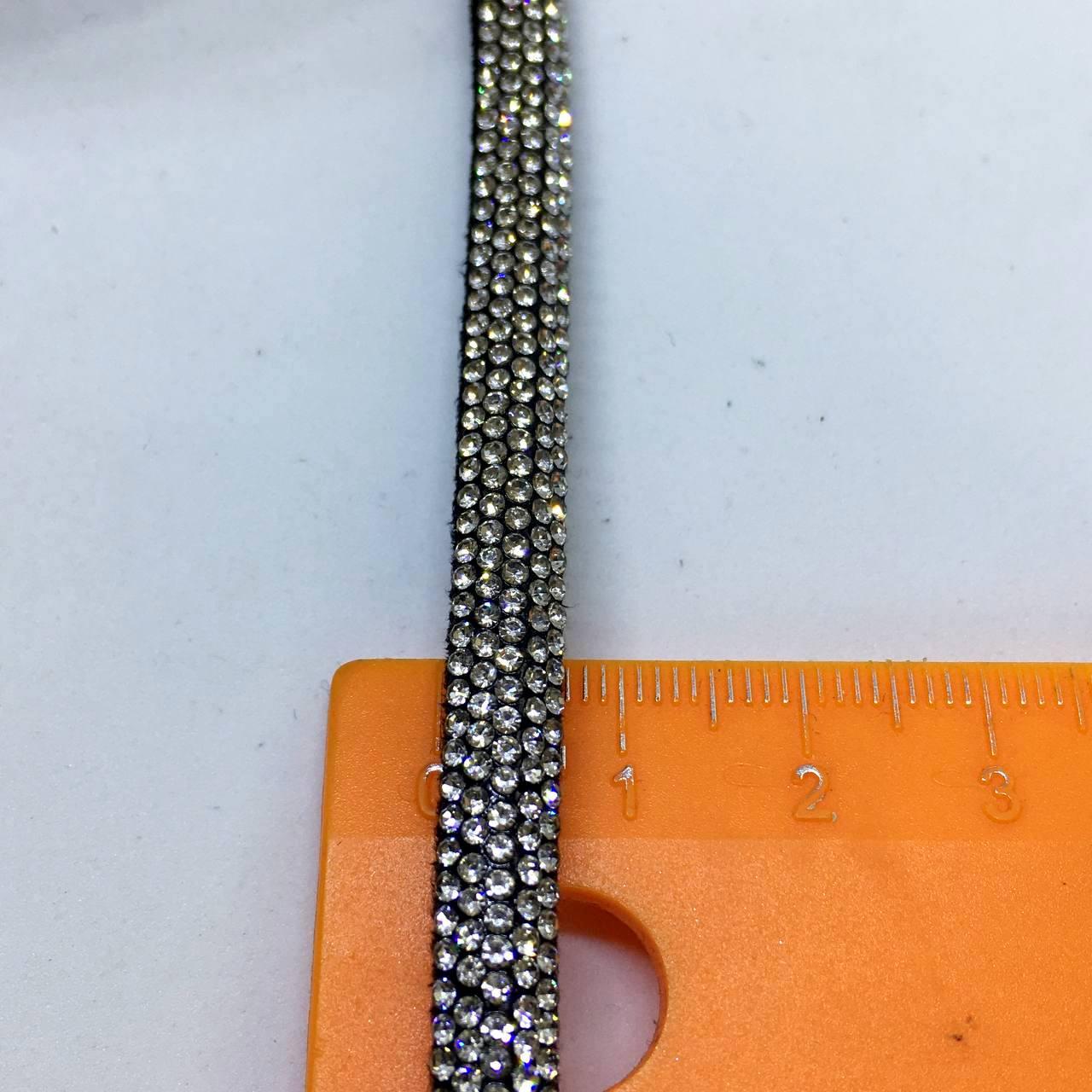 Стразовый полушнур, цвет Crystal, основа - черная (ширина 8мм) 1м - фото 8 - id-p1813520962