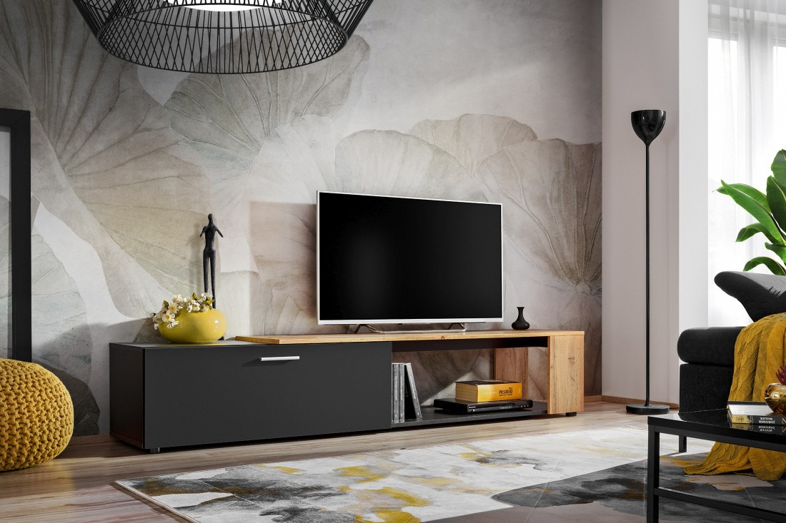 Тумба під ТВ MAZE II ASM MEBLE дуб вотан/чорний матовий, фото 1