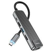 USB-хаб Hoco HB23 Easy 5 в 1 Type-C на 2хUSB + Type-C + HDMI + RJ45 Серебристый (HB23)