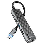 USB-Хаб Hoco HB23 Easy 5 в 1 Type-C на 2хUSB + Type-C + HDMI + RJ45 Сріблястий (HB23)