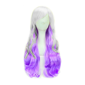 Довга перука RESTEQ - 60см, сіро-фіолетовий, хвилясте волосся з косою чубчиком, косплей, аніме
