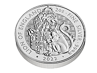 Серебряная инвестиционная монета Лев Англии, Британия. 2 унции! Первая в серии "Звери Тюдоров", 2022