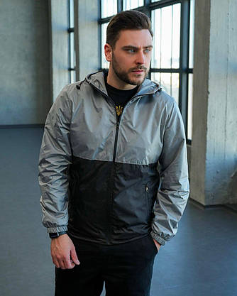 Чоловіча вітровка Фентезі стильна легка сіро-чорна, чоловічі куртки вітровки зручні з капюшоном, фото 2
