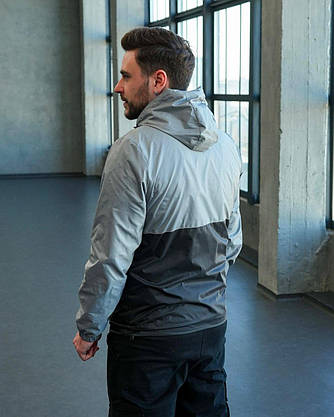 Чоловіча вітровка Фентезі стильна легка сіро-чорна, чоловічі куртки вітровки зручні з капюшоном, фото 3