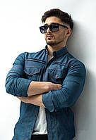 Джинсова блакитна чоловіча сорочка з довгим рукавом та кишенями, джинс, фабрична Туреччина, новинка 2025 року