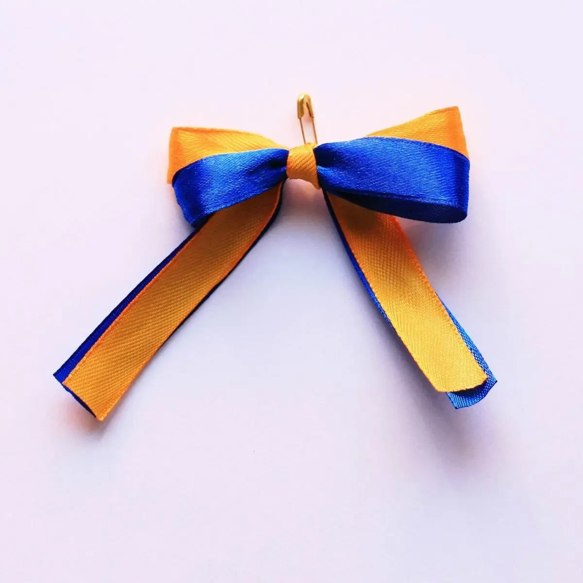 Бант жовто-синій на шпильці, атласна стрічка 12мм