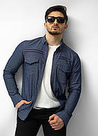 Джинсова синя чоловіча сорочка з довгим рукавом та кишенями, джинс, фабрична Туреччина, новинка 2025 року