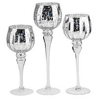 Набір із 3 скляних свічників у формі келиха "Зморози" 30 см, 34,7 см, 40 см. комплект 3 шт.