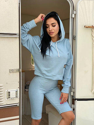 Жіночий трикотажний костюм світшот з капюшоном та велосипедки Dv5408, фото 1