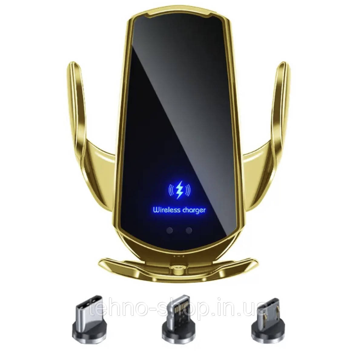 Тримач із бездротовою зарядкою для телефона + магнітна зарядка в автомобіль Smart Sensor Q3 золотий