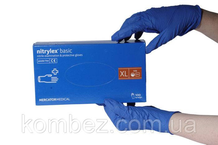 Рукавички нітрилові Nitrylex Basic сині "XL" (уп 50пар.)