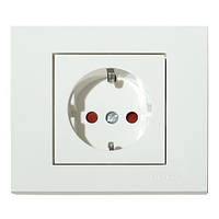 Розетка одинарна із заземленням і шторками біла GRANO