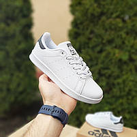 Літні кросівки жіночі білі із чорним Adidas Stan Smith. Взуття жіноче біле на літо Адідас Стен Сміт, фото 3