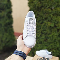 Літні кросівки жіночі білі із чорним Adidas Stan Smith. Взуття жіноче біле на літо Адідас Стен Сміт, фото 4