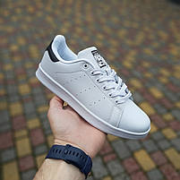 Літні кросівки жіночі білі із чорним Adidas Stan Smith. Взуття жіноче біле на літо Адідас Стен Сміт, фото 5