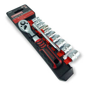 Набір насадок торцевих (4-13 мм), подовжувач 100 мм, тріскачка 72 зуби 1/4", 12 од. CR-MO HAISSER