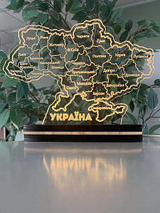 Нічник з картою України, на темній підставці з USB роз'ємом ,  28\21см