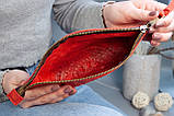 Шкіряна косметичка з тисненням Етно червона, фото 7