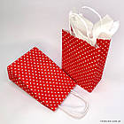 Пакет подарунковий паперовий Горох з ручками 24х15х9 см червоний, фото 2