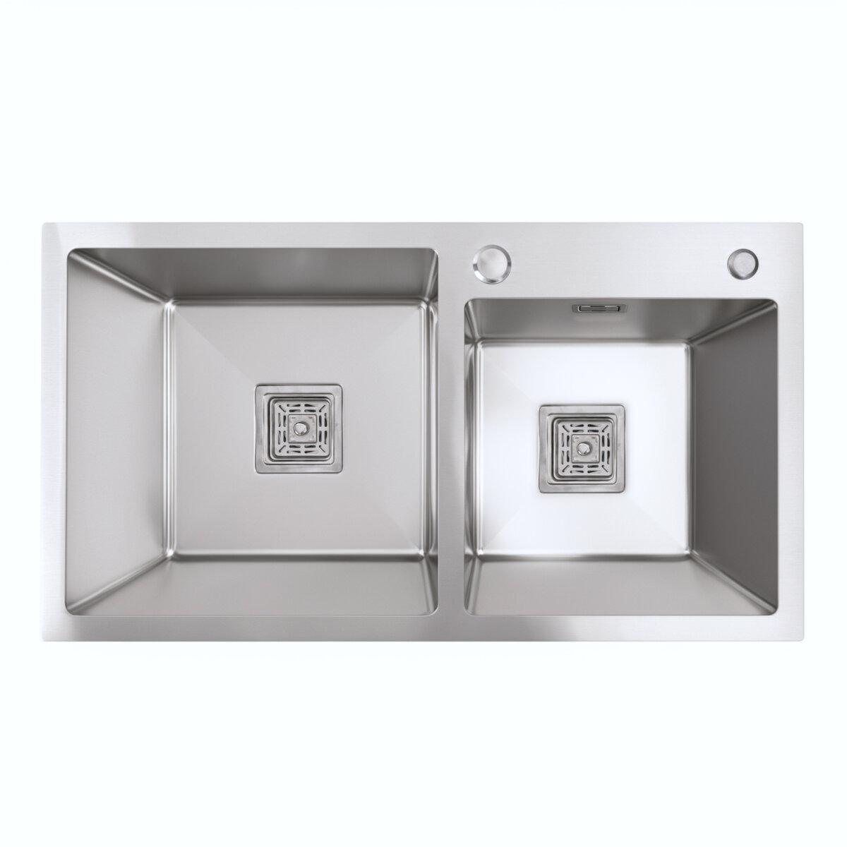 Кухонна мийка подвійна Platinum Handmade 7541 HDB квадратний сифон 3,0/1,0