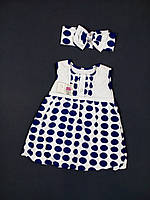 Сукня з пов'язкою для дівчинки Baby life Горошок 80см біла з темно синім 1-44