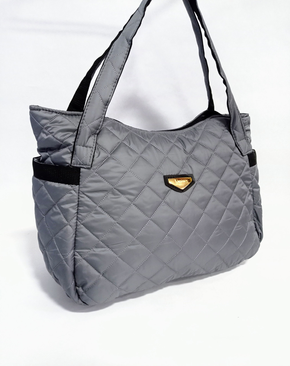 Сумка жіноча стьобана містка 43*28см сіра (5-0056), фото 1