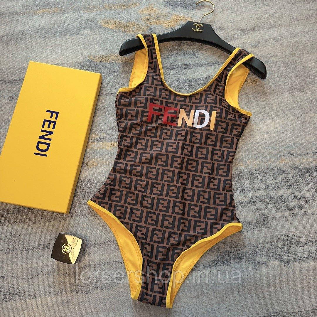 Купальник Fendi слитный в желто-коричневом цвете new 2023 - фото 1 - id-p1181289973