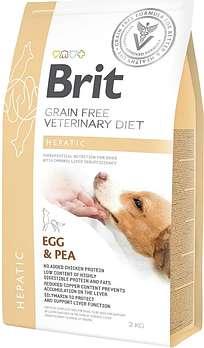 Сухий корм для собак при захворюваннях печінки з яйцем Brit GF Veterinary Diet Dog Hepatic 2 кг