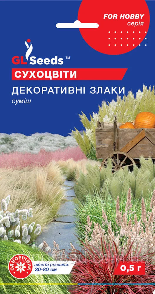 Квіткова суміш Сухоцвіти Декоративні Злаки насіння (0,5 г), For Hobby, TM GL Seeds, фото 1