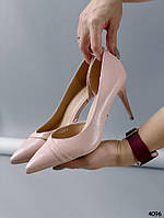 Женские открытые туфли на высокой шпильке розовые экокожа с острым носиком 36
