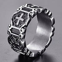 Славянское мужское стальное кольцо Древние резные знаки - оберег размер 21