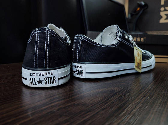 Кеди Converse All Star cotton текстиль КОТОН з логотипом чорно-білі низькі чоловічі унісекс, фото 5