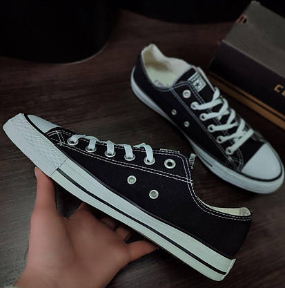 Кеди Converse All Star cotton текстиль КОТОН з логотипом чорно-білі низькі чоловічі унісекс, фото 4